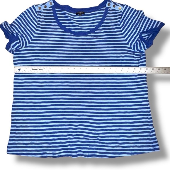 TALBOTS Grosgrain Trim Stripe Tee - Blue Twilight /Vista Blue Plus 1X - Picture 8 of 12